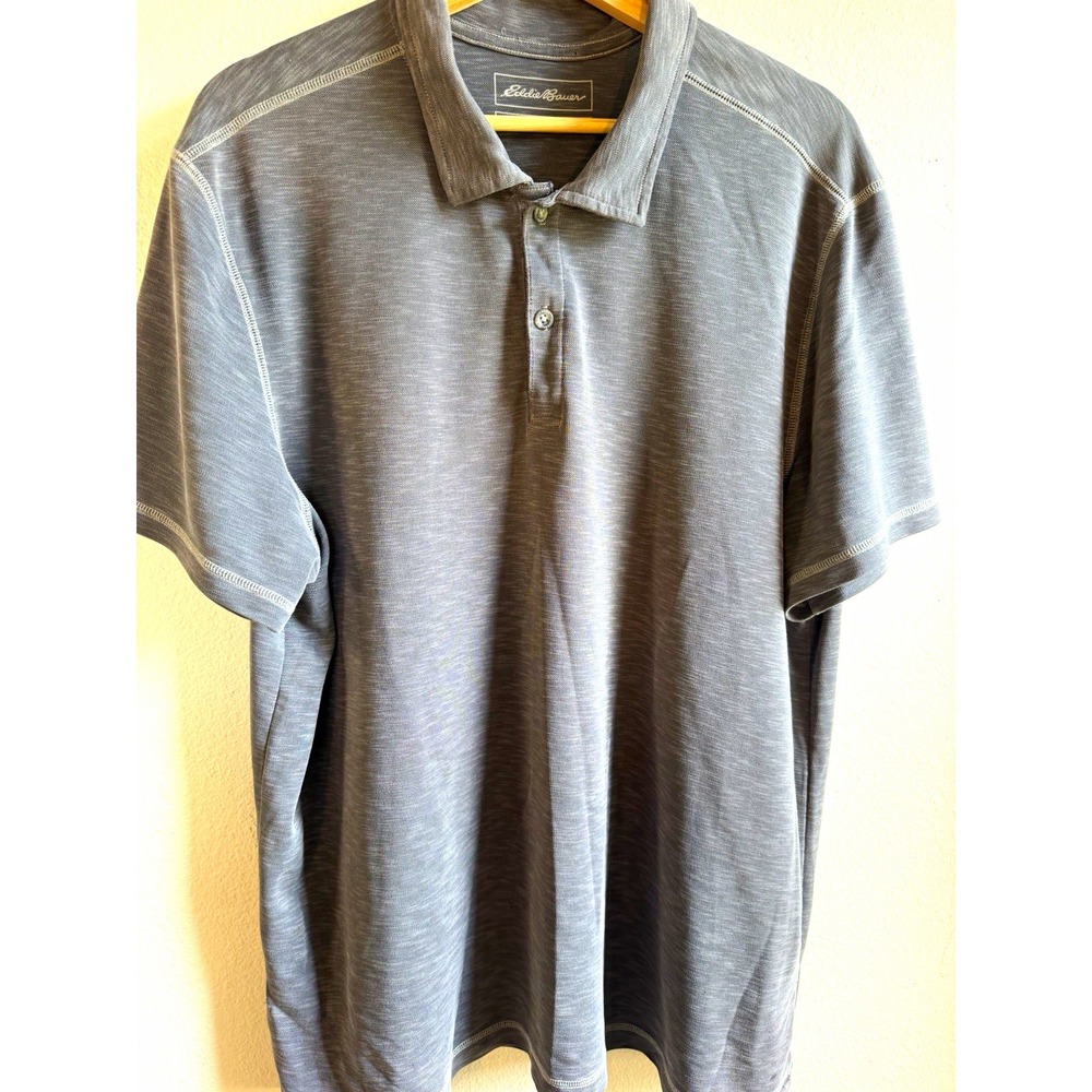 Eddie Bauer Men's Polo Shirt XL Gray Solid Short Sleeve Collared Knit
